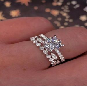 925 silver oval white sapphire ring